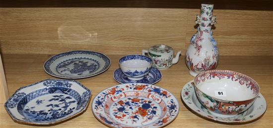 A group of 18th century Chinese plates, a vase and an Imari 18th century plate